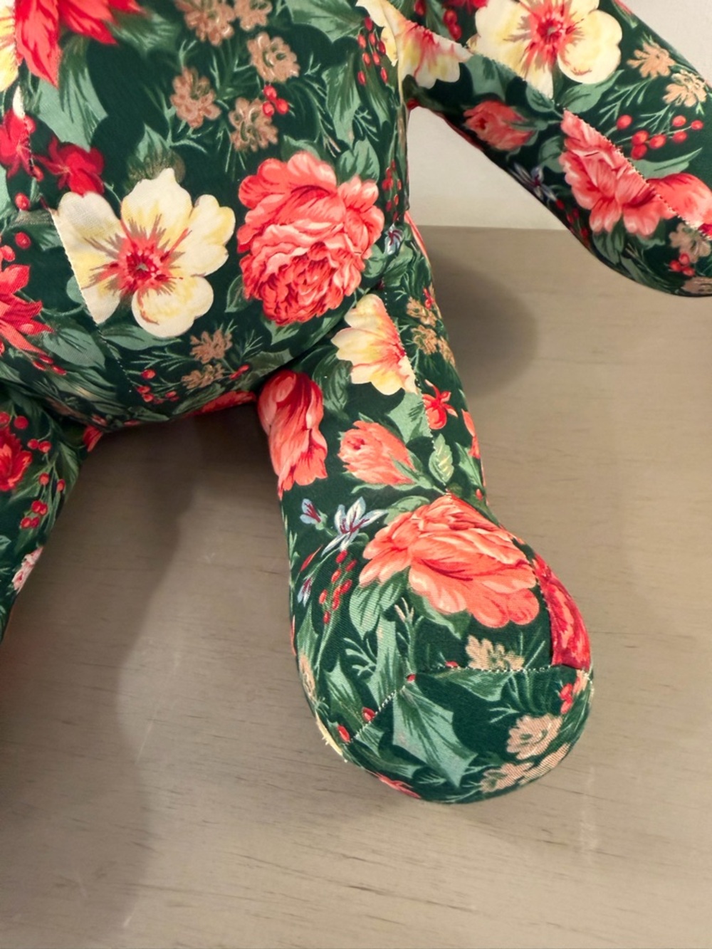 Vintage 80’s Fabric Bear Stuffed Teddy Plush Floral Chintz Grandmillennial - Picture 4 of 9